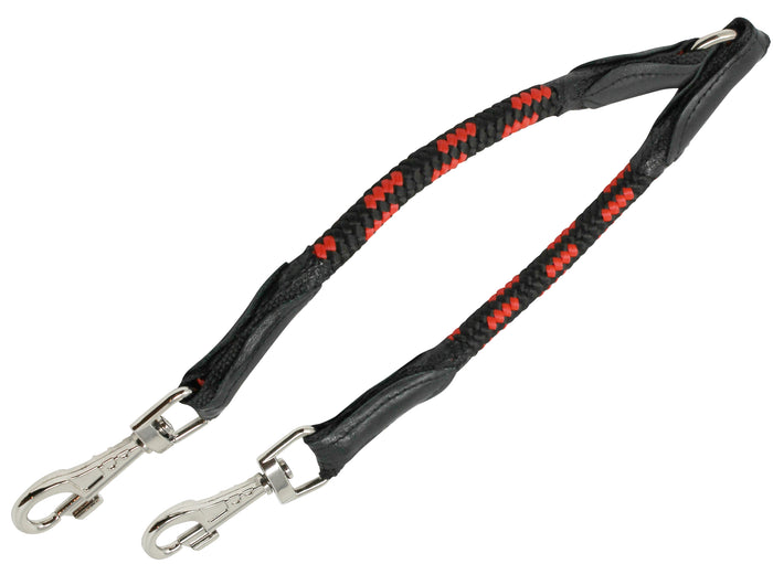 12" Long Braided Rope Double Dog Leash Two Dog Coupler 1/2" Diam Red with Black Large