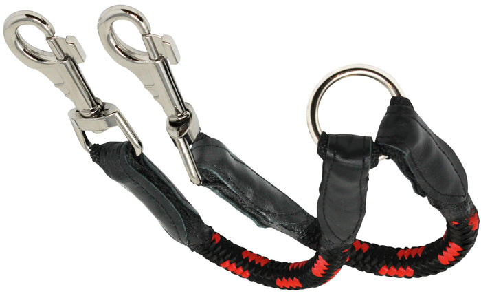 12" Long Braided Rope Double Dog Leash Two Dog Coupler 1/2" Diam Red with Black Large