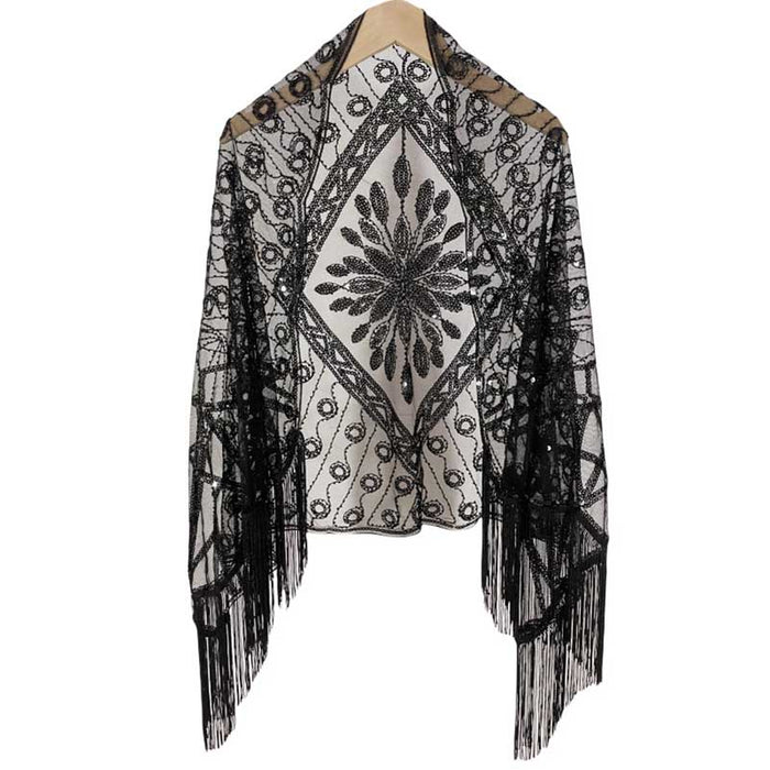 1920s Sequin Beaded Shawl Wraps Evening Cape Scarf for Wedding Party