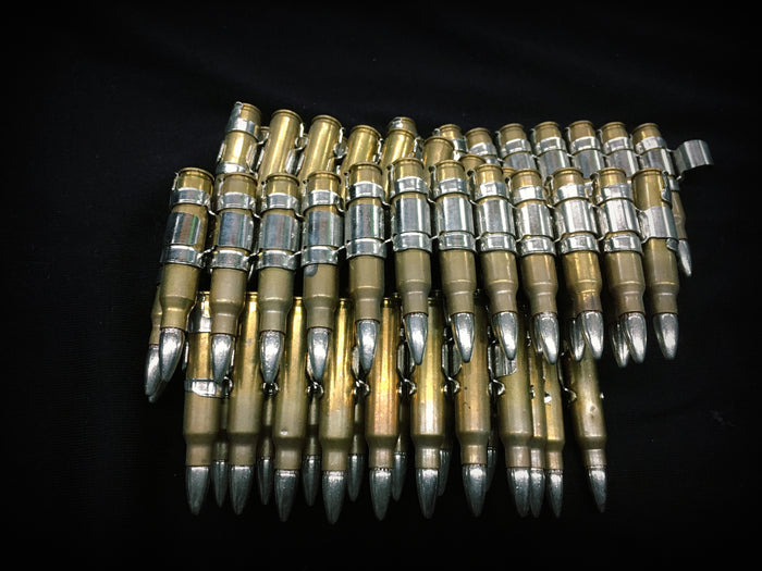 .223 brass bullet belt with nickel plated tips and links