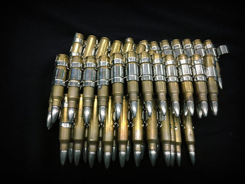 .223 brass bullet belt with nickel plated tips and links