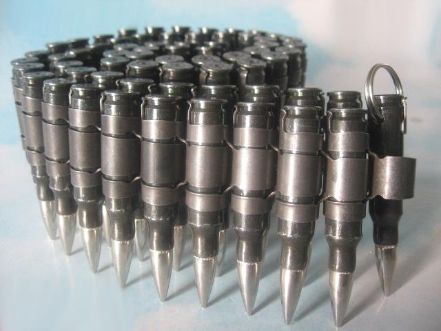 .308 black bullet belt with nickel plated tips and black links