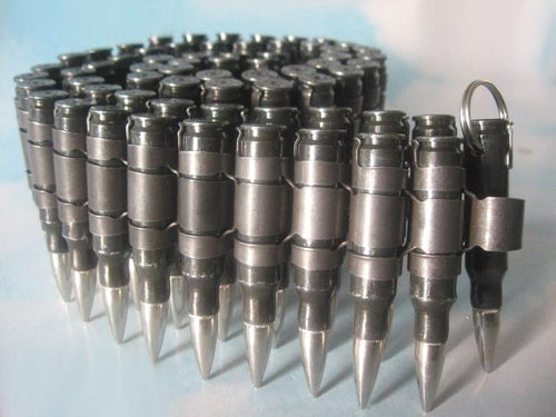 .308 black bullet belt with nickel plated tips and black links