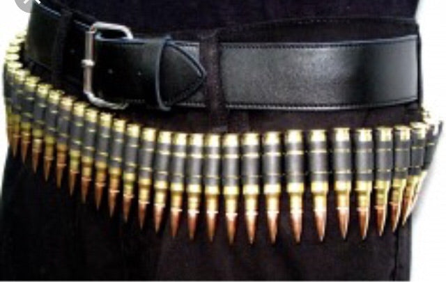 .308 brass bullet belt with copper plated tips and black links