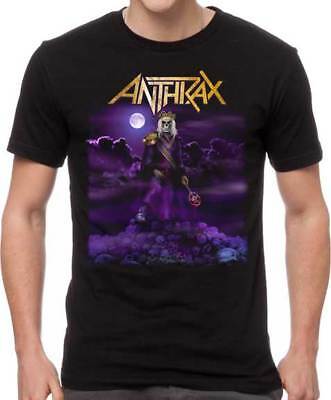 A black Anthrax t-shirt featuring a graphic print of a character in a hooded robe with a moon and clouds in the background.