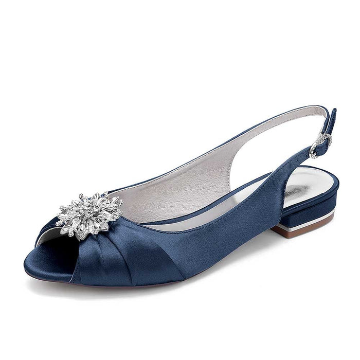 Ballet Flats Pleated Satin Wedding Shoes Peep Toe Slingback Bridal Shoes