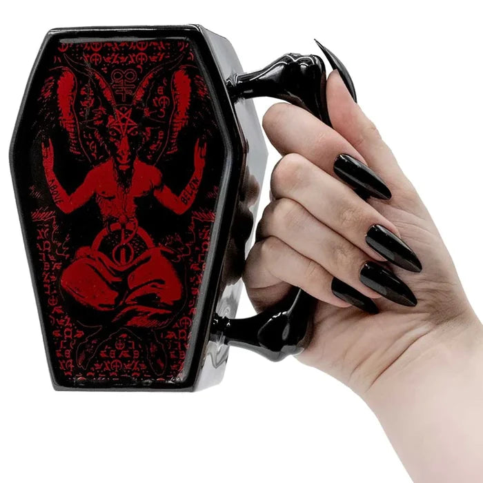 model holding mug