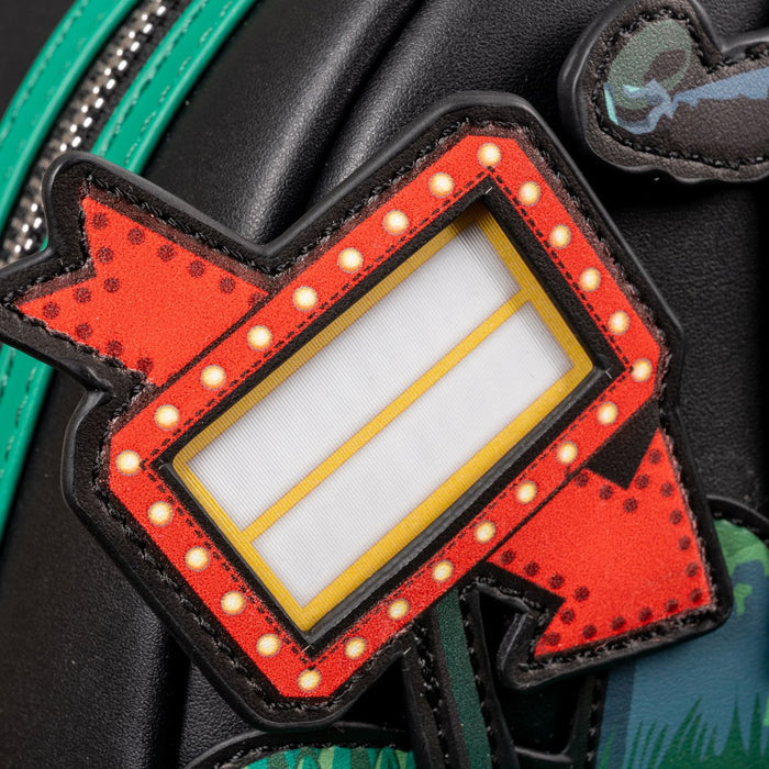details on display on front of backpack