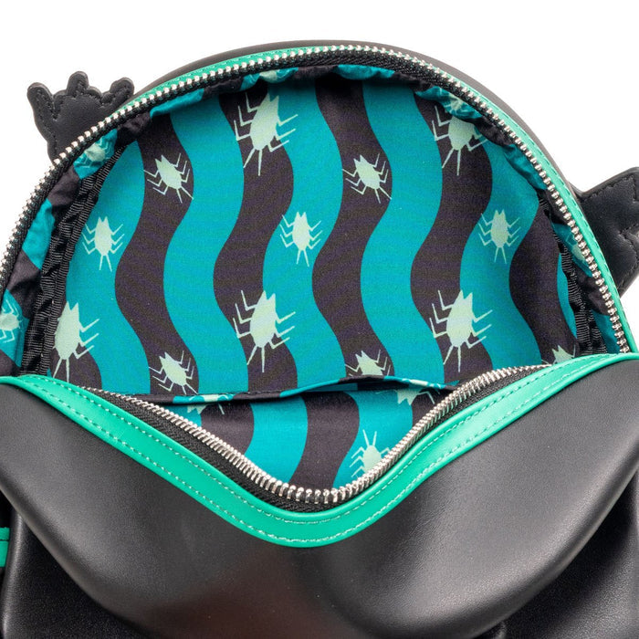 inside lining of backpack on display