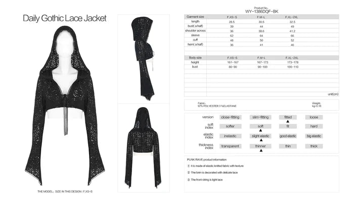 size chart and product details