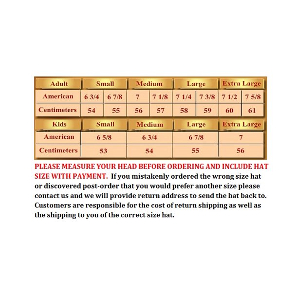 cowboy hat size chart