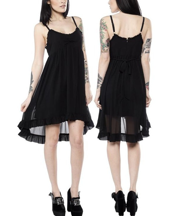 model showing front and back of dress