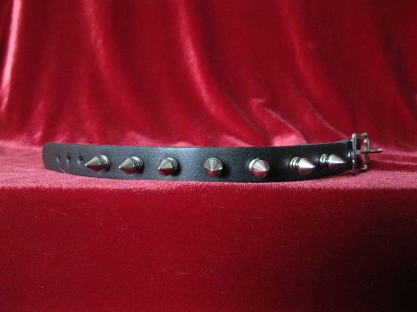black leather bracelet with multiple silver spike studs