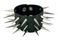 Black Leather Bracelet w/ 3 Rows of Large Silver Pin Spikes (Heavy Weight Bracelet)