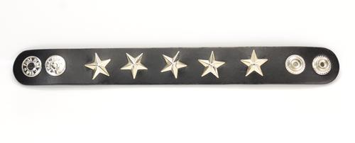 Black leather bracelet with 5 silver star studs.