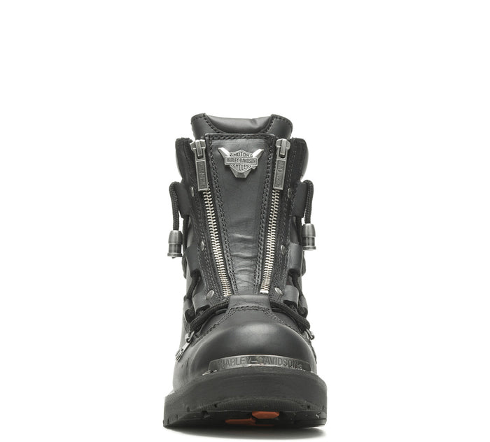 Black leather boot with zippers on a white background