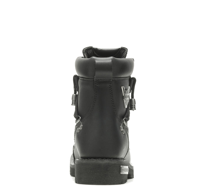 Black leather boot with zippers on a white background