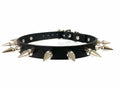 Black leather collar with 1" silver spikes.