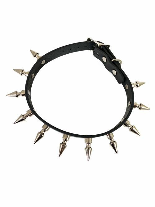 Black leather collar with 1" silver spikes.