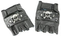 Black Leather Fingerless Glove w/ Silver Skulls