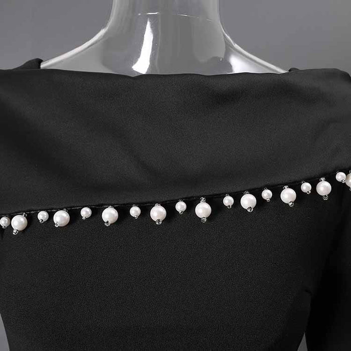 Black Off Shoulder Beaded Dress – Long Evening Gown for Women
