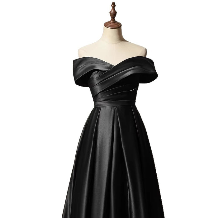 Black Off-Shoulder Evening Dress | Satin Corset Formal Gown with Sweetheart Neckline | Vintage A-Line Party Dress
