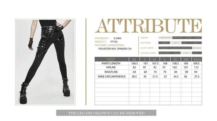 Black Pants w/ Vegan Patent Leather Straps and Removable Hexagram Thigh Detail