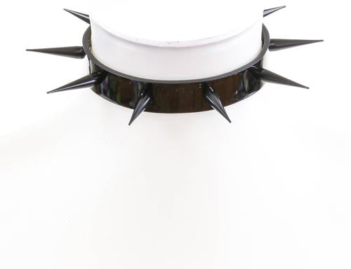 Black patent shiny leather collar with 2" black needle spikes.