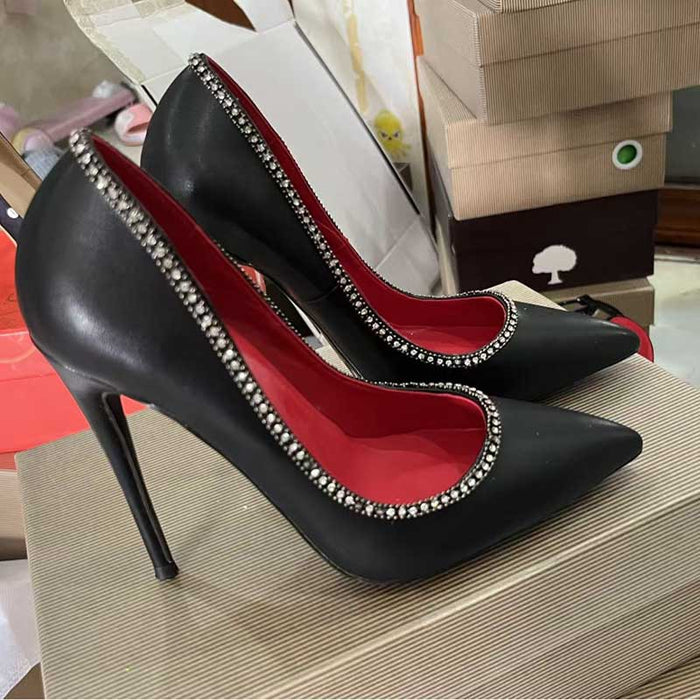 Black Rhinestone Stiletto Heels - Plus Size Pumps Custom Made