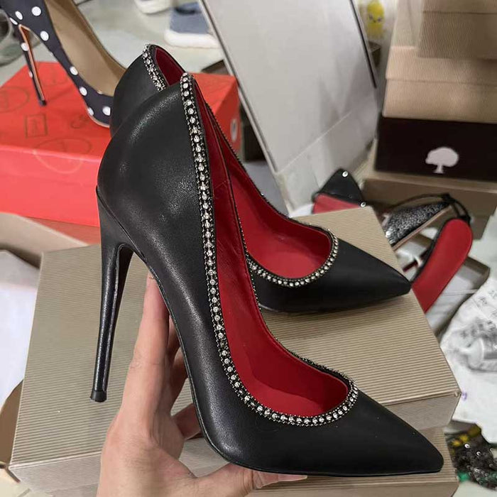 Black Rhinestone Stiletto Heels - Plus Size Pumps Custom Made