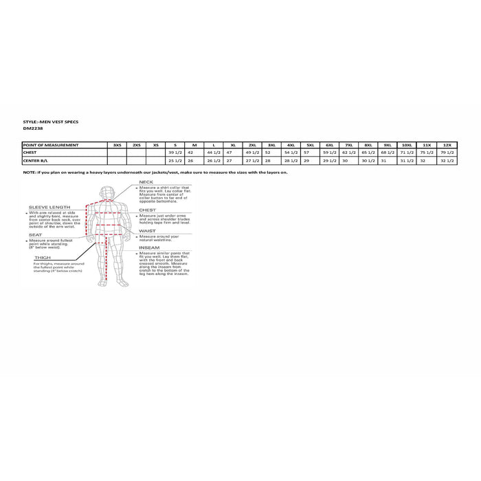size chart for dm2238