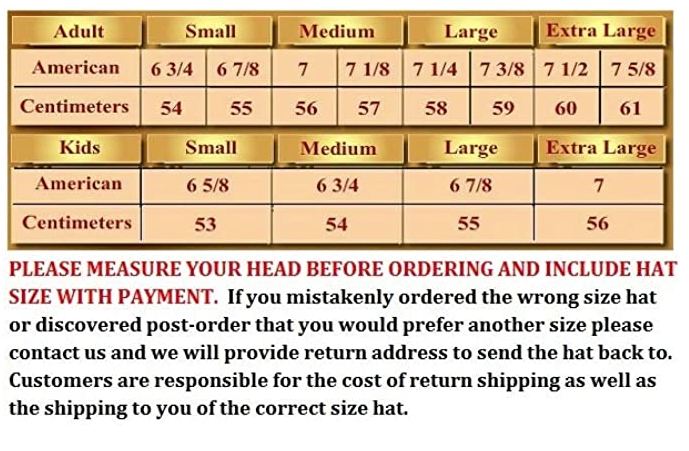 cowboy hat size chart