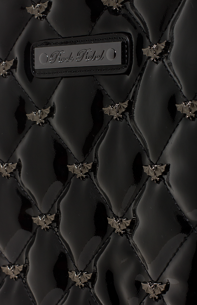 close up details of bats on backpack