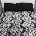 Spooky skulls, bats and webs black and gray damask pattern fleece throw blanket.