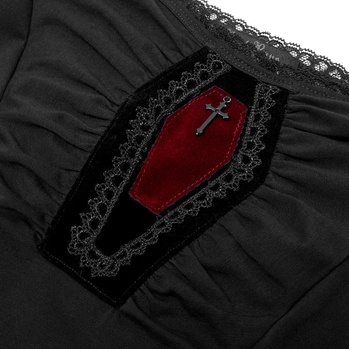 close up detail of coffin on chest