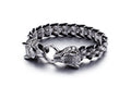 Black/Silver Colored Woven Double Wolf Head Bracelet