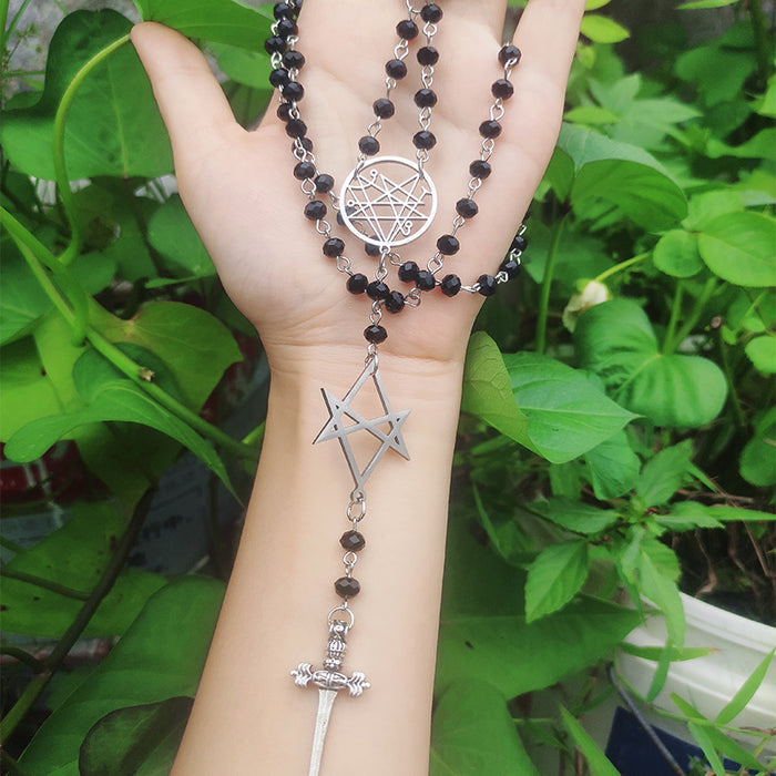 model holding necklace