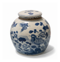 Blue and white medium lidded jar
