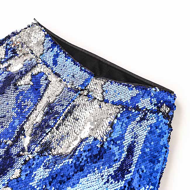 Blue Sequinted Suit Deep V Party Pantsuit Stage Performance Two Pieces Suit