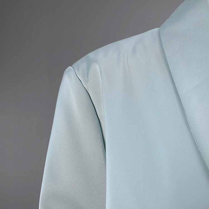 Blue V-Neck Blazer for Women with Rhinestone Buttons