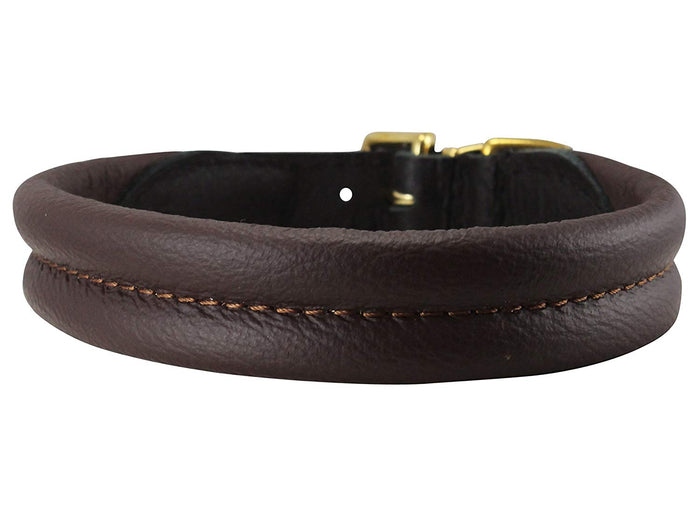 Brown Soft Genuine Rolled Leather Dog Collar Brass Hardware