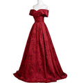 Burgundy Off-Shoulder Jacquard Prom Dress | Floor-Length Formal Gown for Women