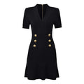 Button-embellished Flared Knit Mini Dress