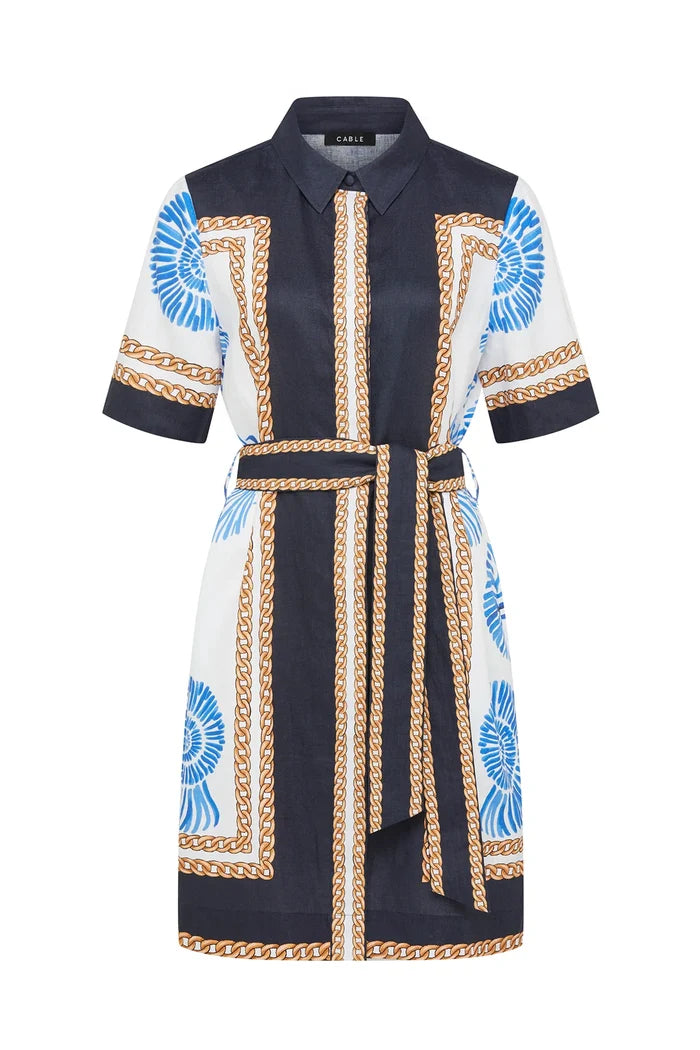CALETTA LINEN DRESS in Blue Shell Print by Cable Melbourne