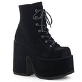 right side view of black velvet super chunky 5 inch heel 3 inch platform 7 eyelet lace-up front with full back zipper