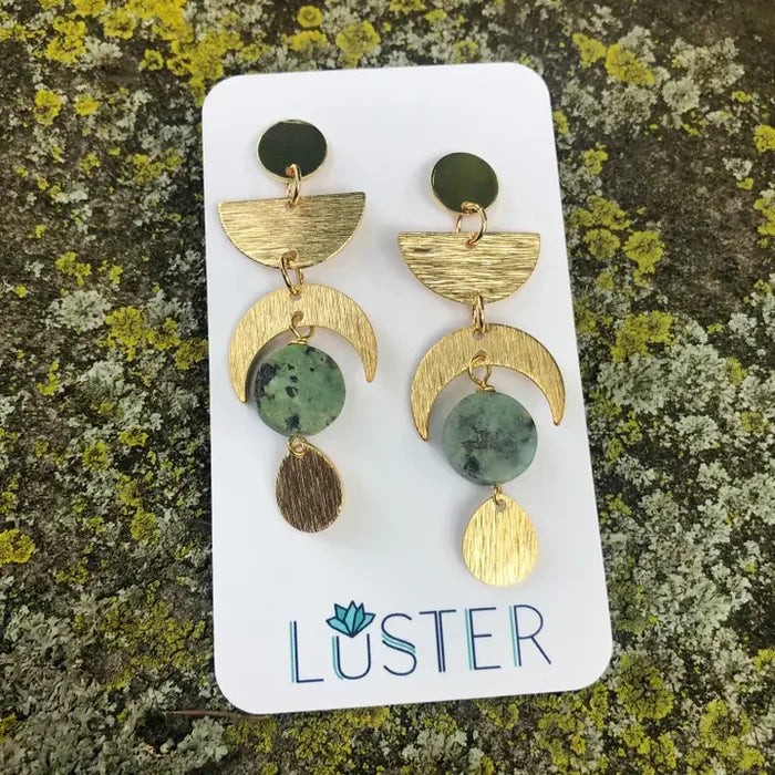Celestial Brass + Stone Earrings