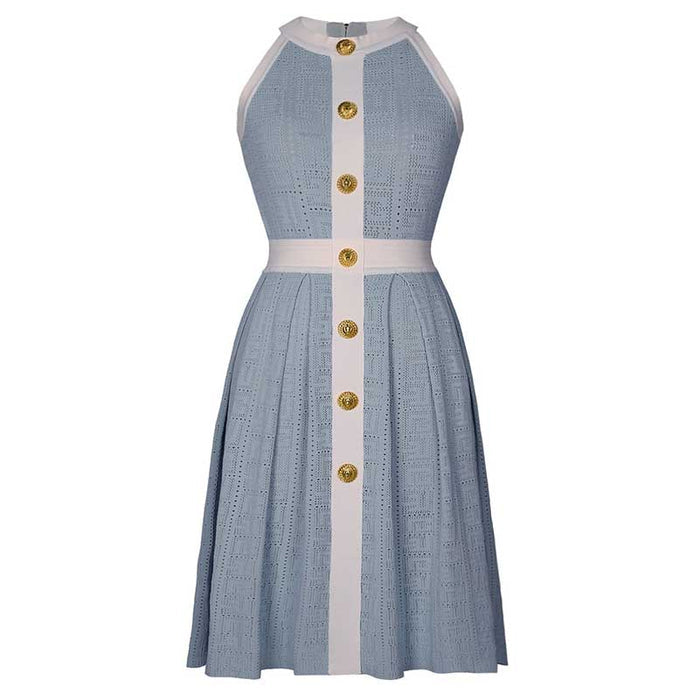 Chic Two-Tone Halter-Neck Knit Mini Dresses