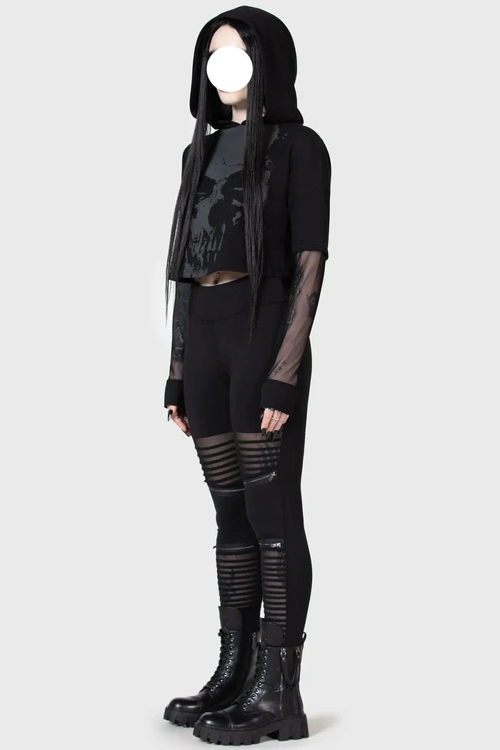 model showing side of hoodie