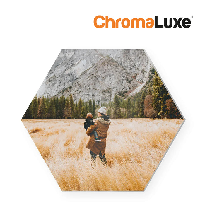 Chromaluxe Sublimation Photo Panel with Kickstand - Hexagon 165.9 x 190.5 x 0.25 mm Mother And Child In Nature