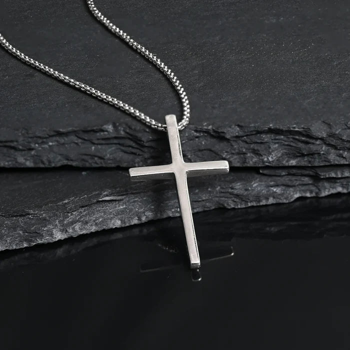 Close up shot of the Classic Cross Necklace in Sterling Silver | Gifts against human trafficking